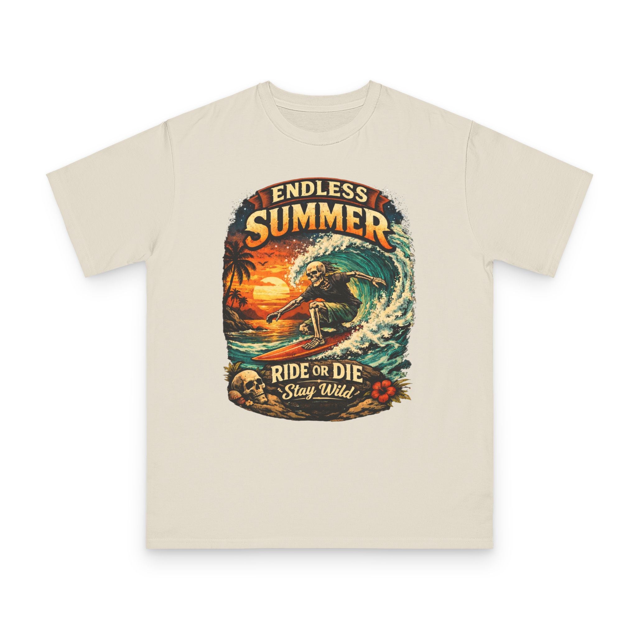 Endless Summer Surf T-Shirt — "Ride or Die Stay Wild" Retro Beach Tee