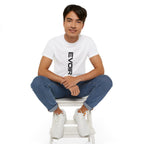 Vertical 'EVOIR' Logo Tee — Minimalist Graphic Cotton T-Shirt