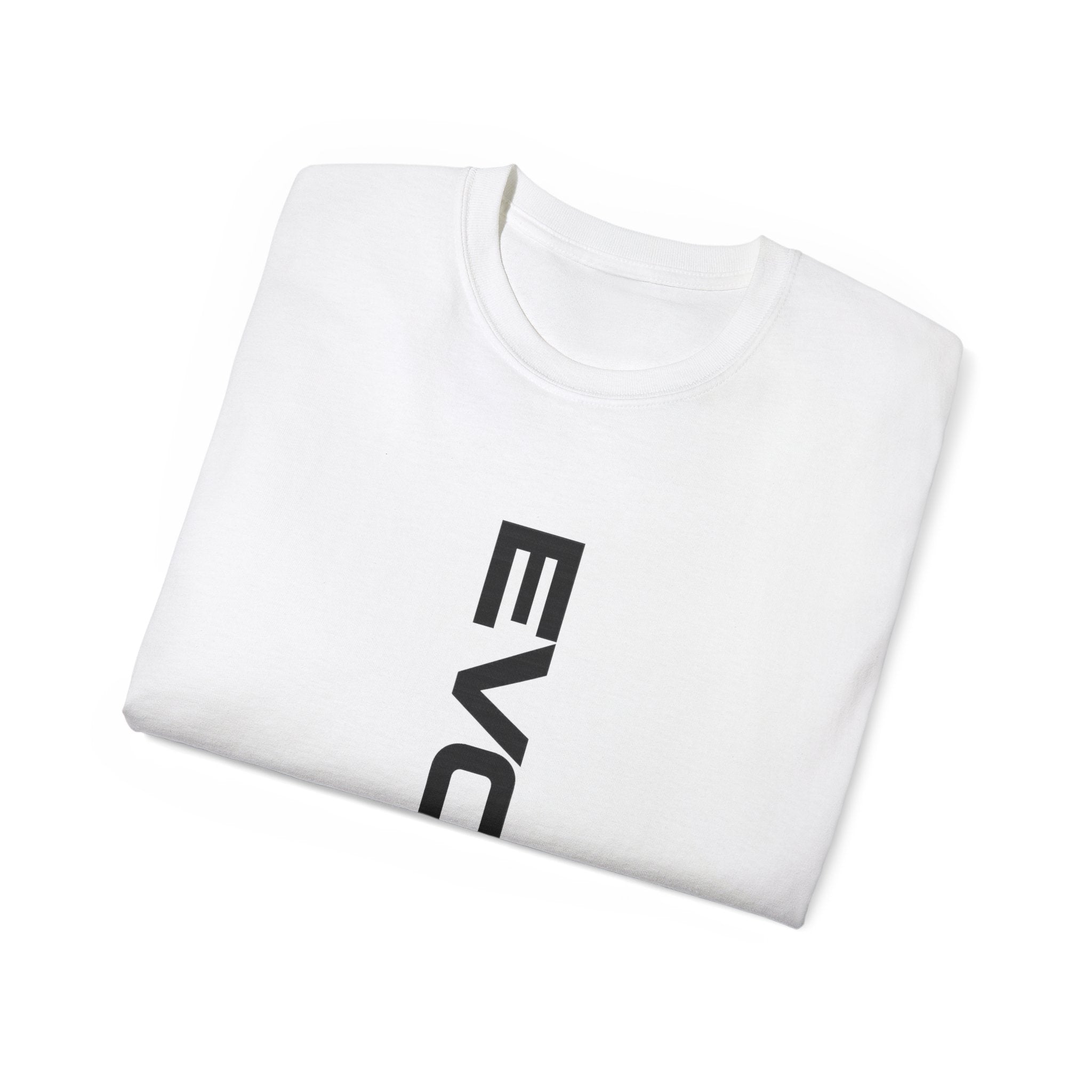 Vertical 'EVOIR' Logo Tee — Minimalist Graphic Cotton T-Shirt