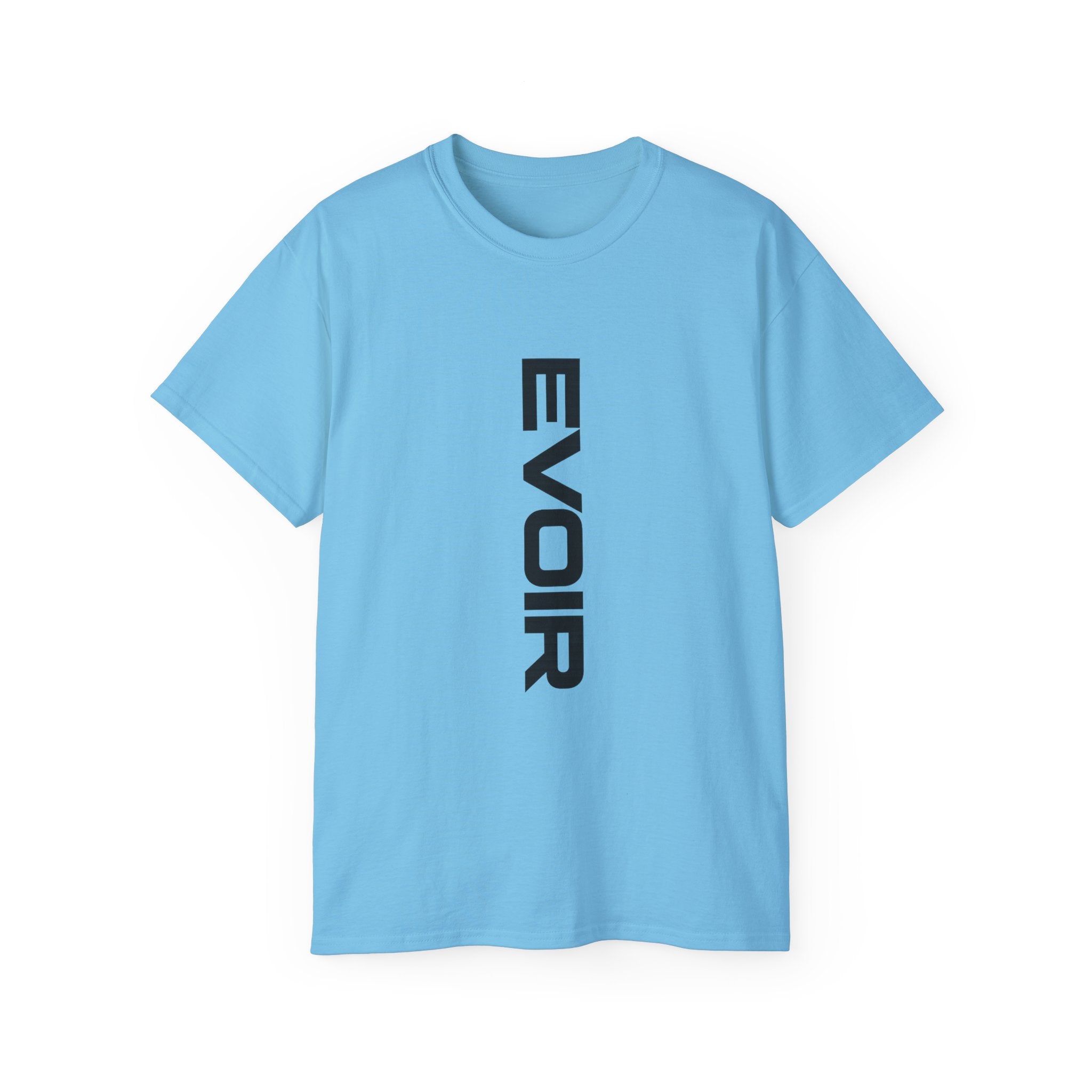 Vertical 'EVOIR' Logo Tee — Minimalist Graphic Cotton T-Shirt
