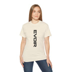 Vertical 'EVOIR' Logo Tee — Minimalist Graphic Cotton T-Shirt