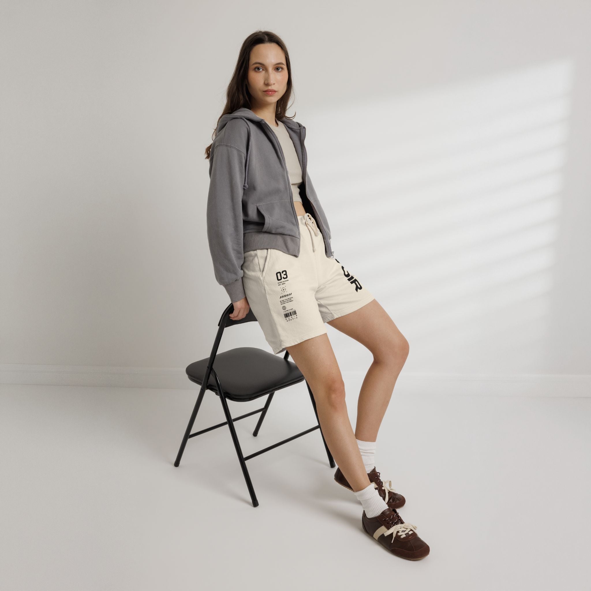 Evoir Graphic Sweat Shorts — Minimal Tech Logo Fleece Lounge Shorts