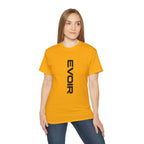 Vertical 'EVOIR' Logo Tee — Minimalist Graphic Cotton T-Shirt