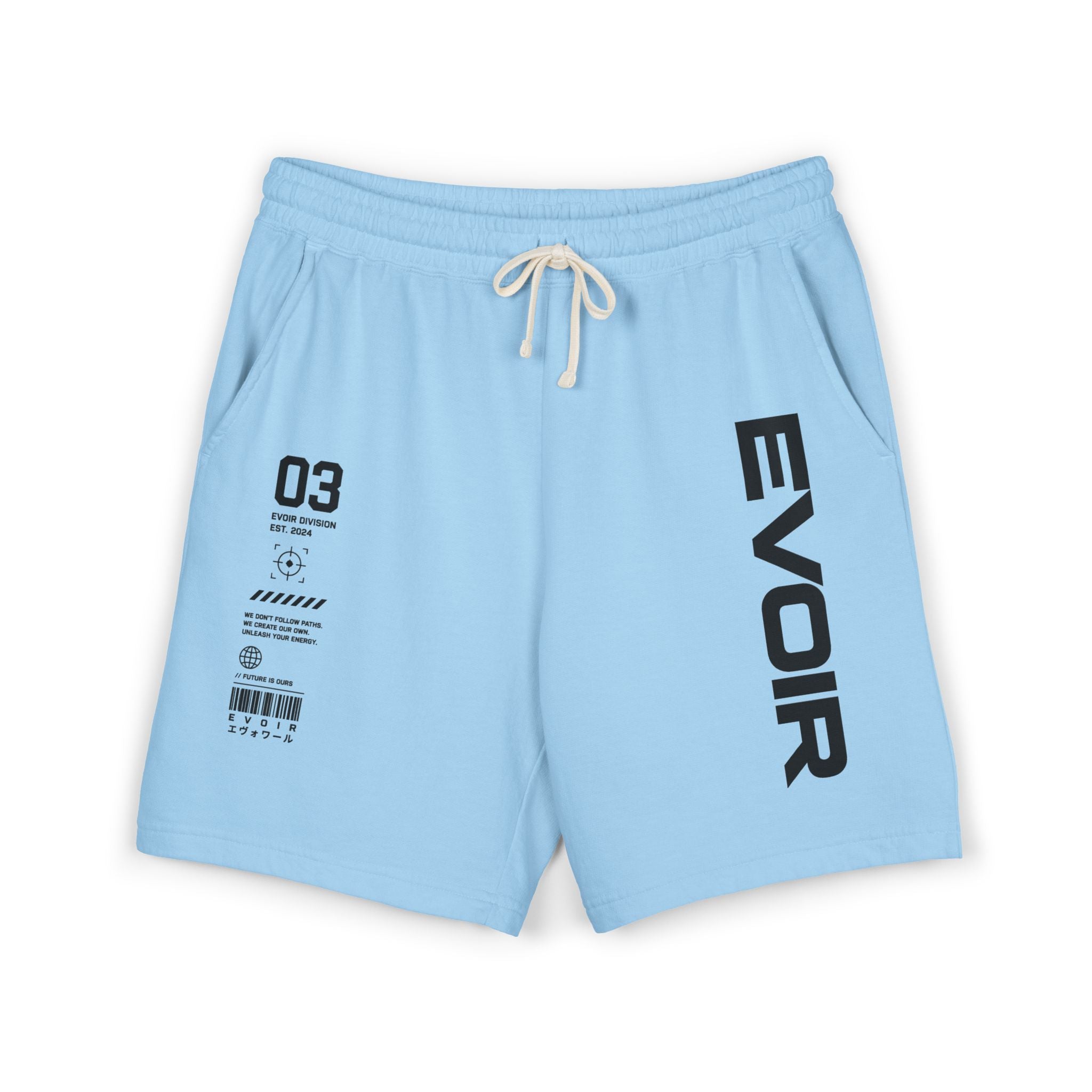 Evoir Graphic Sweat Shorts — Minimal Tech Logo Fleece Lounge Shorts