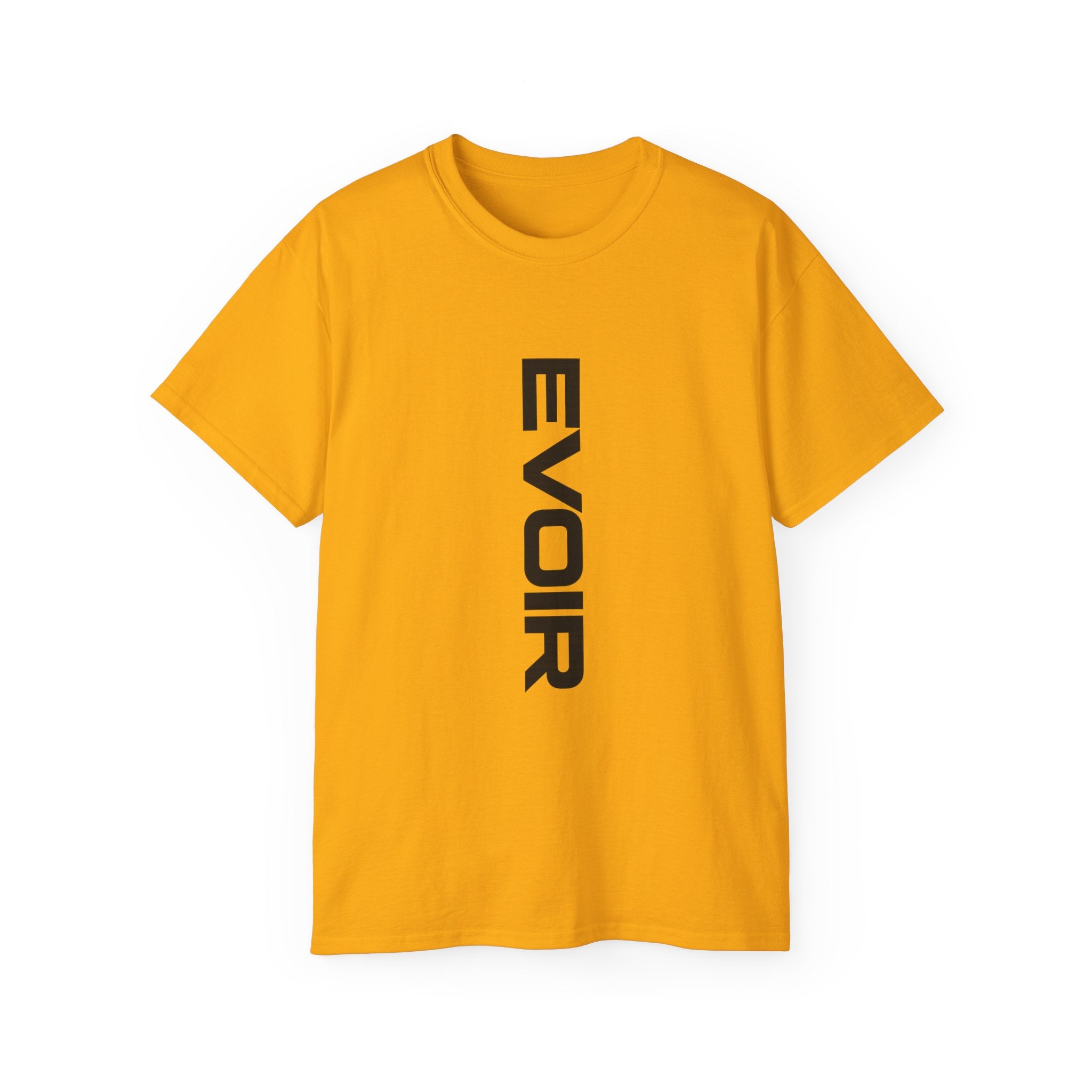 Vertical 'EVOIR' Logo Tee — Minimalist Graphic Cotton T-Shirt