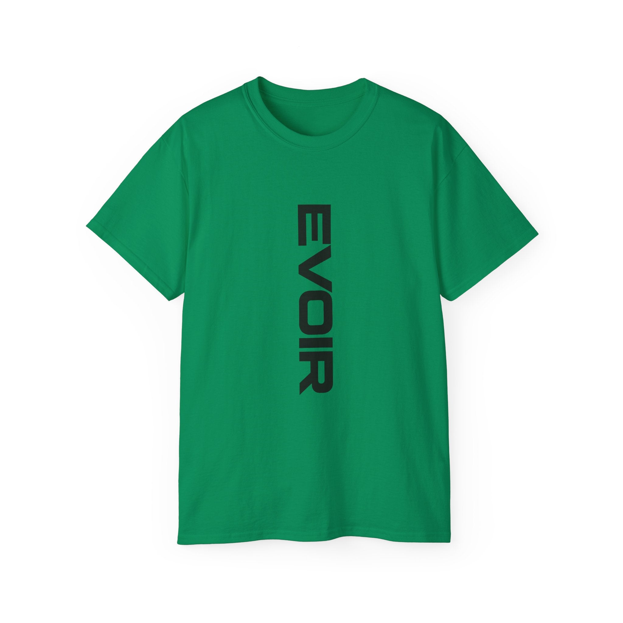 Vertical 'EVOIR' Logo Tee — Minimalist Graphic Cotton T-Shirt