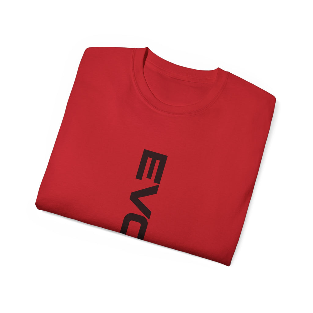 Vertical 'EVOIR' Logo Tee — Minimalist Graphic Cotton T-Shirt
