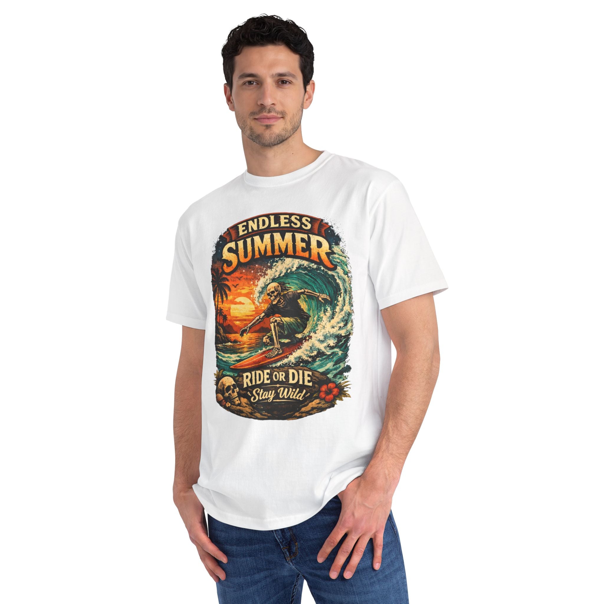 Endless Summer Surf T-Shirt — "Ride or Die Stay Wild" Retro Beach Tee
