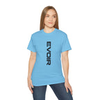 Vertical 'EVOIR' Logo Tee — Minimalist Graphic Cotton T-Shirt