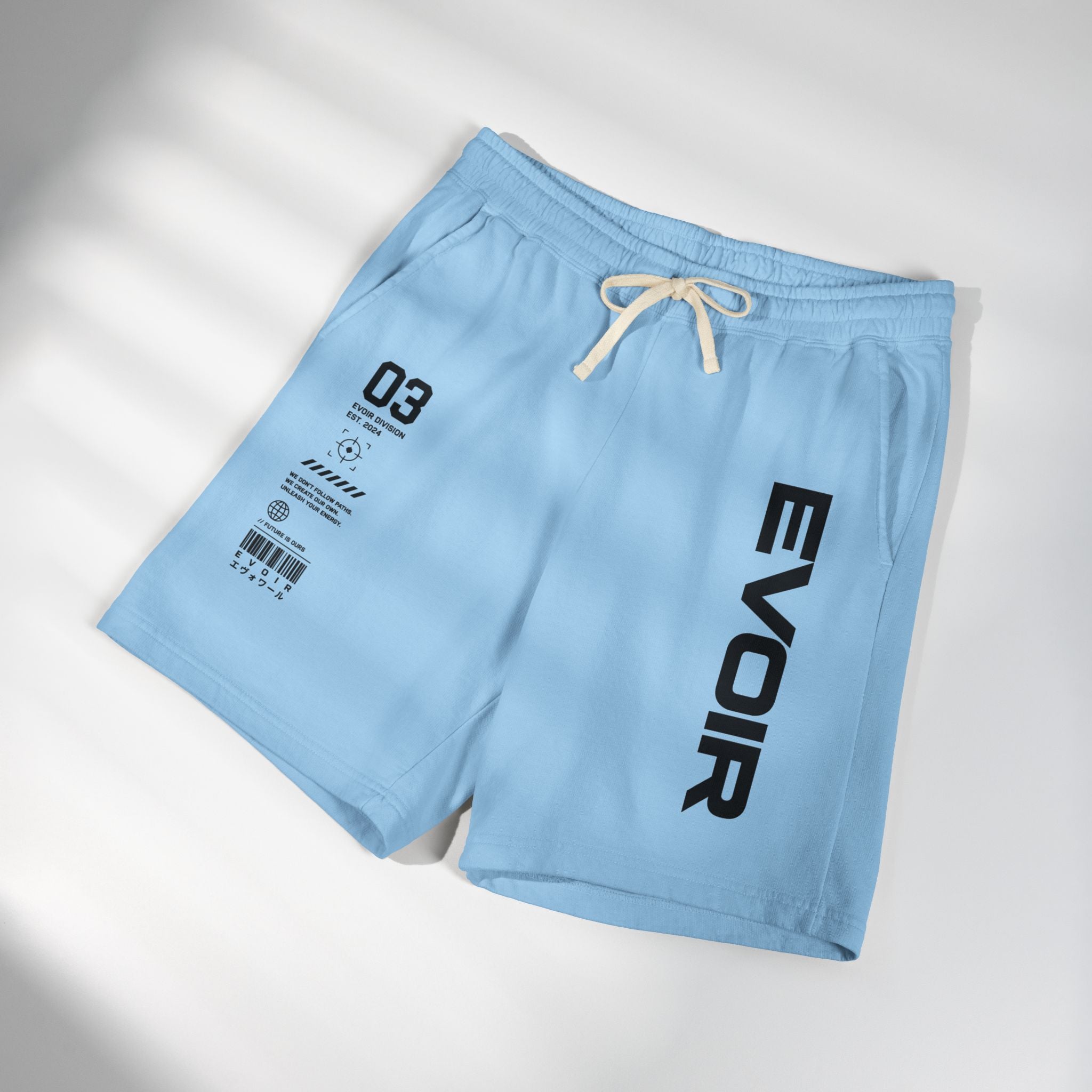 Evoir Graphic Sweat Shorts — Minimal Tech Logo Fleece Lounge Shorts