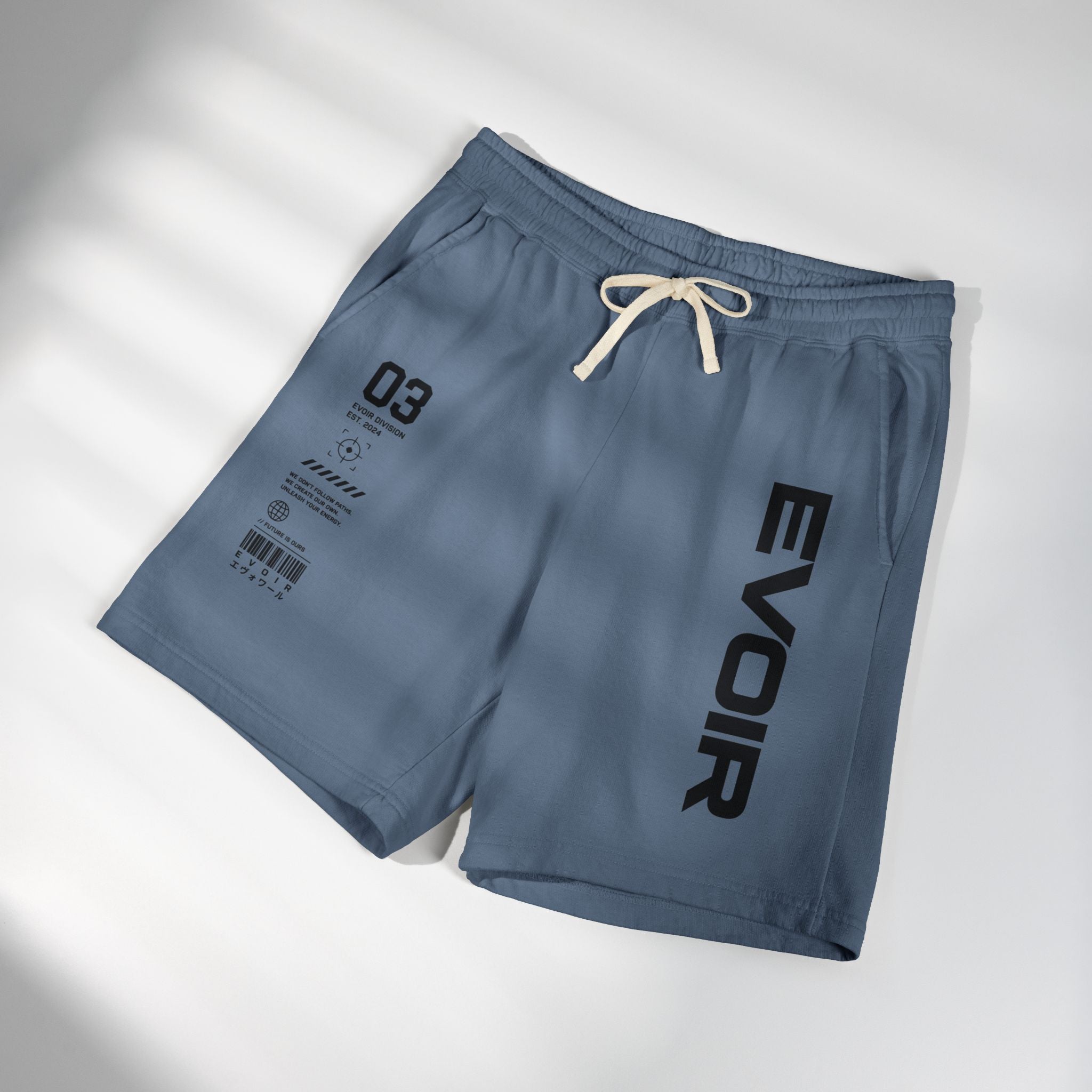 Evoir Graphic Sweat Shorts — Minimal Tech Logo Fleece Lounge Shorts