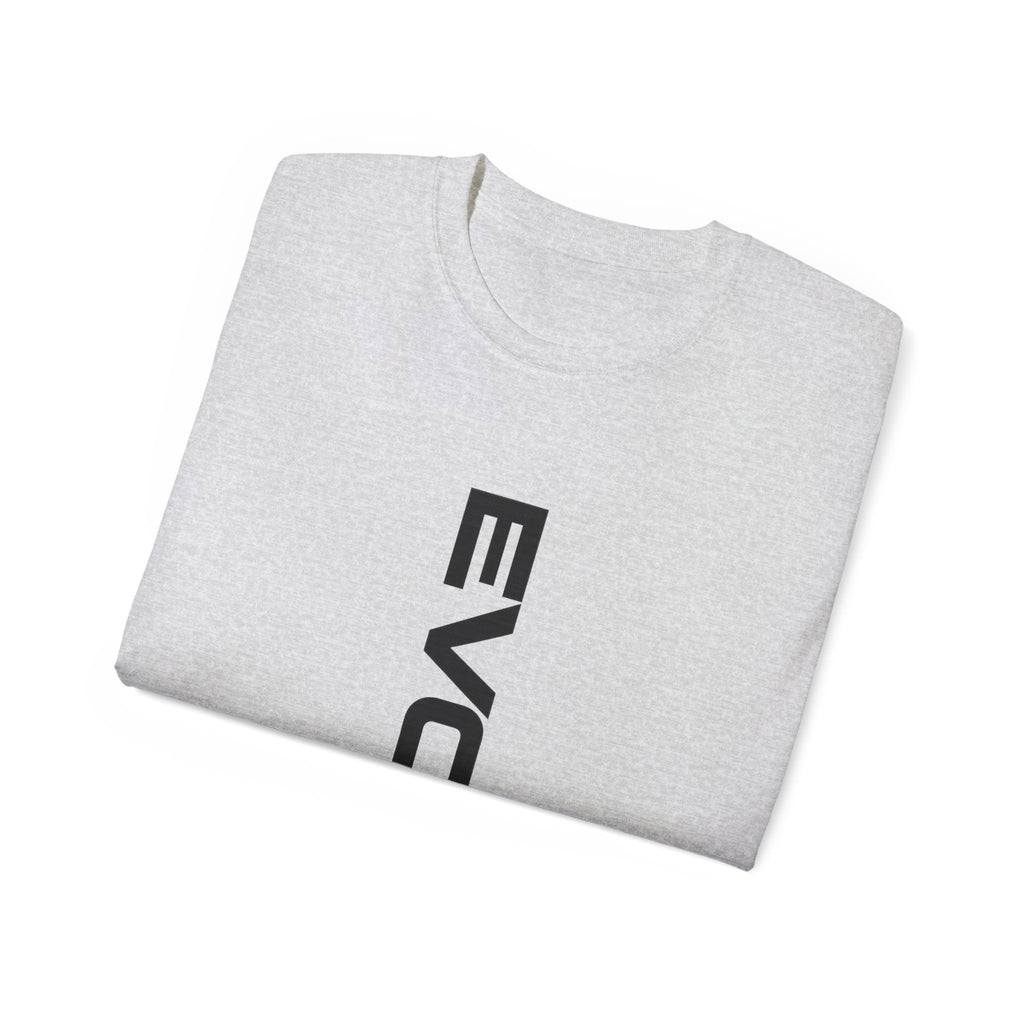 Vertical 'EVOIR' Logo Tee — Minimalist Graphic Cotton T-Shirt