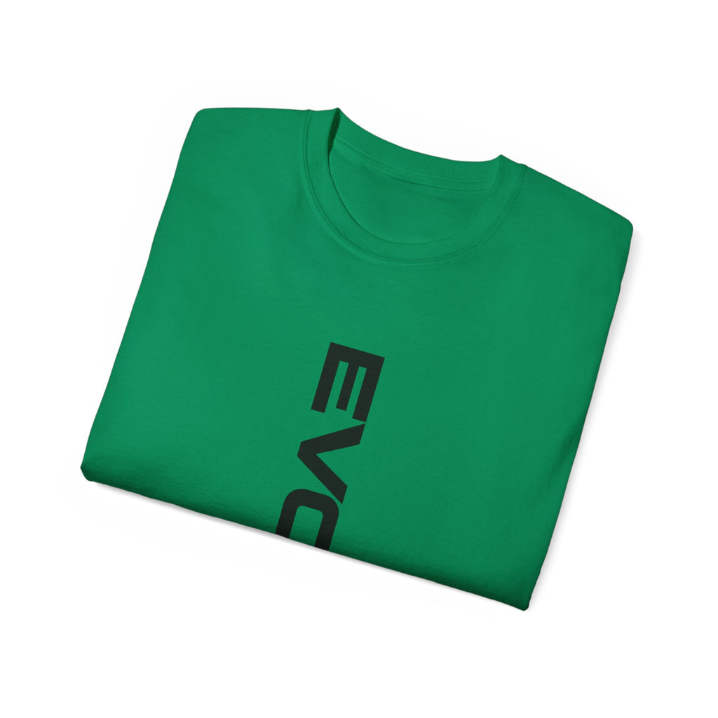 Vertical 'EVOIR' Logo Tee — Minimalist Graphic Cotton T-Shirt
