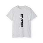 Vertical 'EVOIR' Logo Tee — Minimalist Graphic Cotton T-Shirt