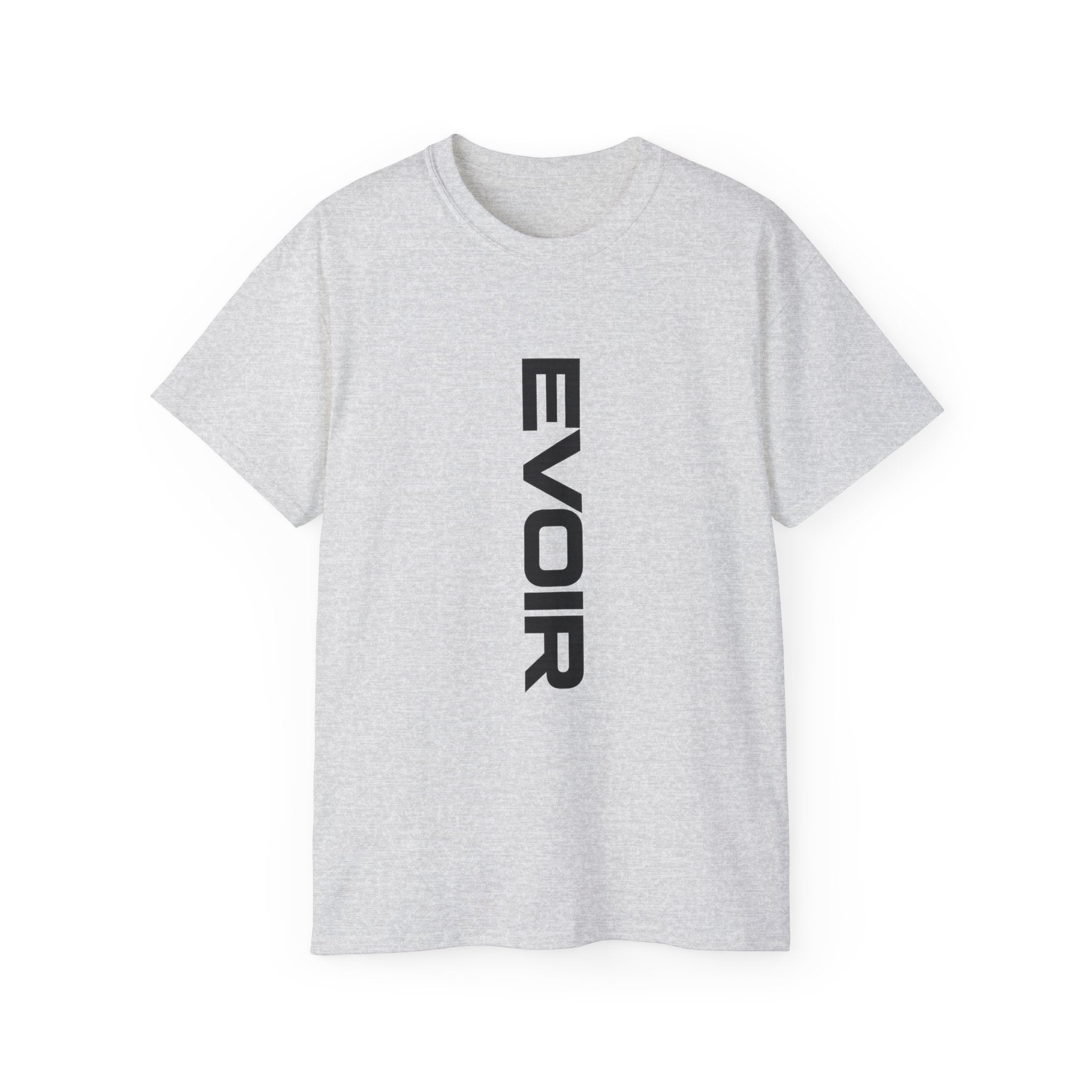 Vertical 'EVOIR' Logo Tee — Minimalist Graphic Cotton T-Shirt