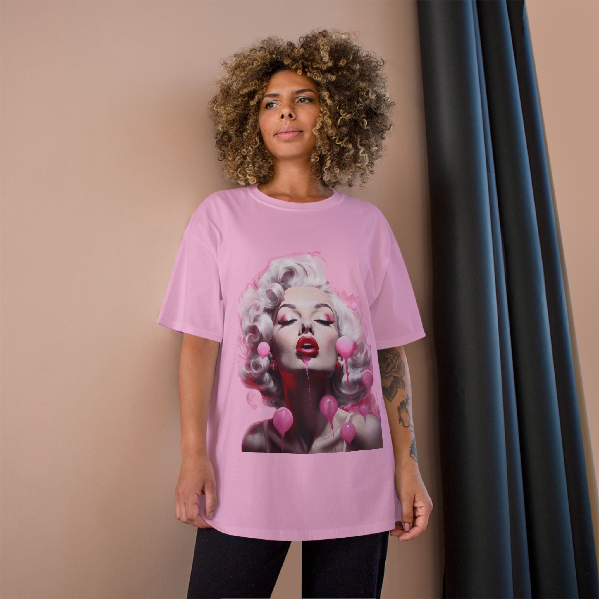 Retro Glam Marilyn Graphic T-Shirt — Pink Pinup Art Tee
