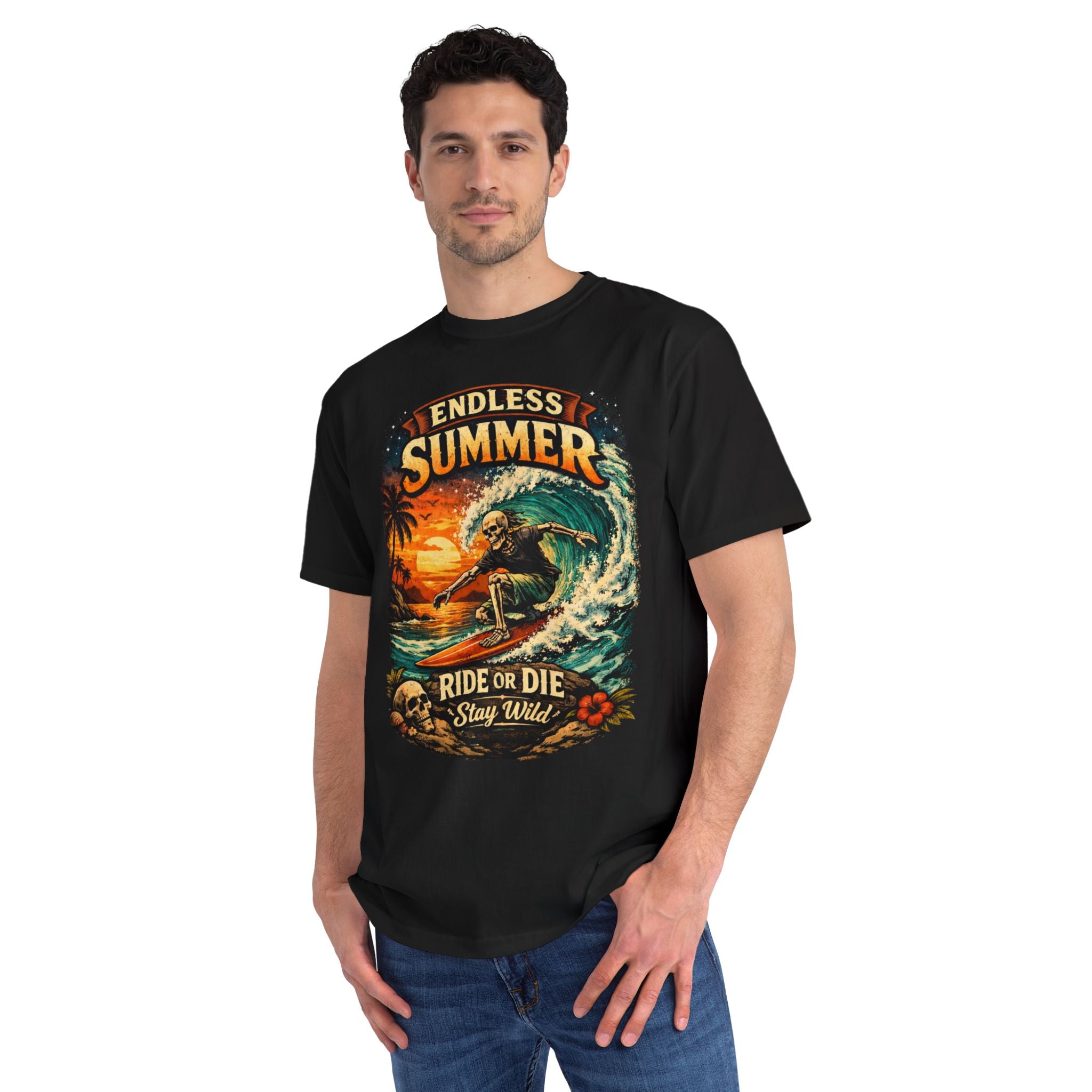 Endless Summer Surf T-Shirt — "Ride or Die Stay Wild" Retro Beach Tee