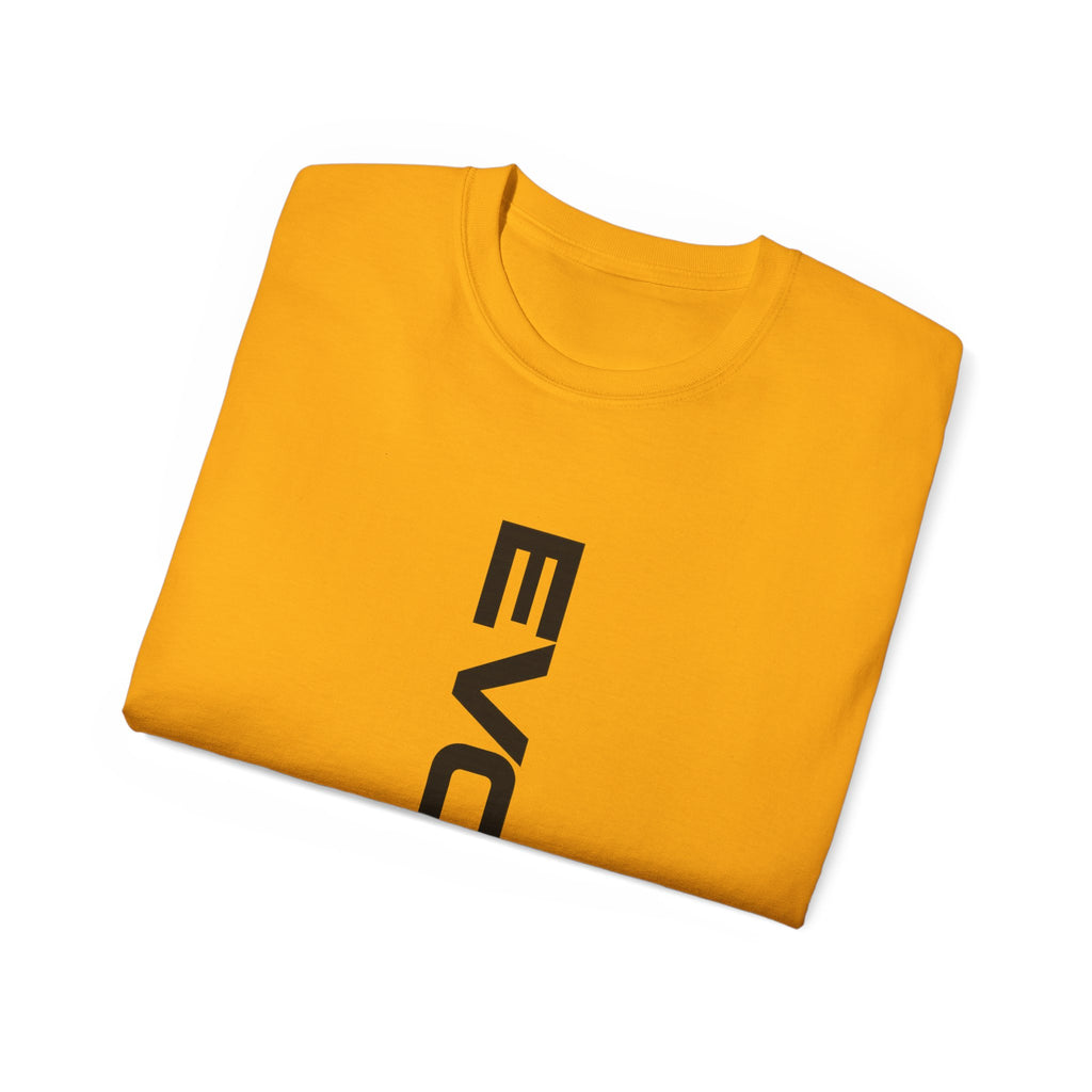 Vertical 'EVOIR' Logo Tee — Minimalist Graphic Cotton T-Shirt