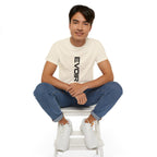 Vertical 'EVOIR' Logo Tee — Minimalist Graphic Cotton T-Shirt