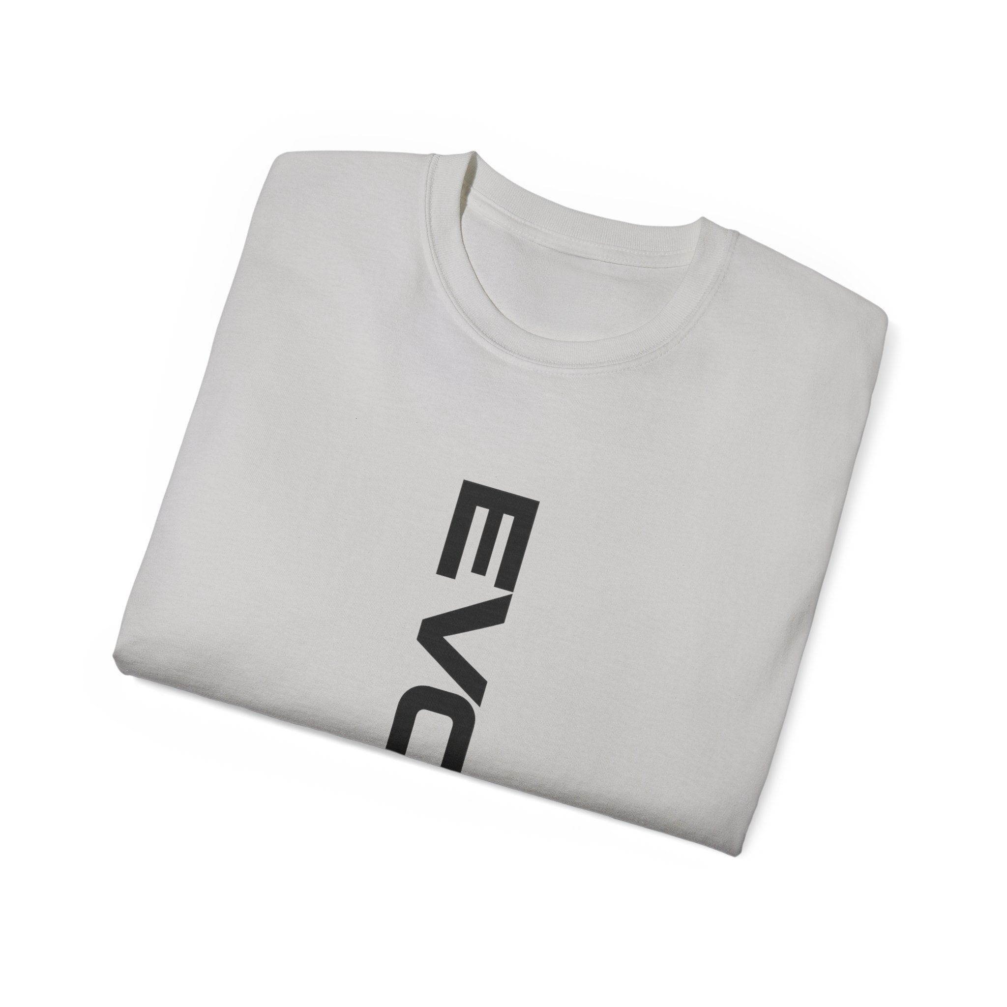 Vertical 'EVOIR' Logo Tee — Minimalist Graphic Cotton T-Shirt