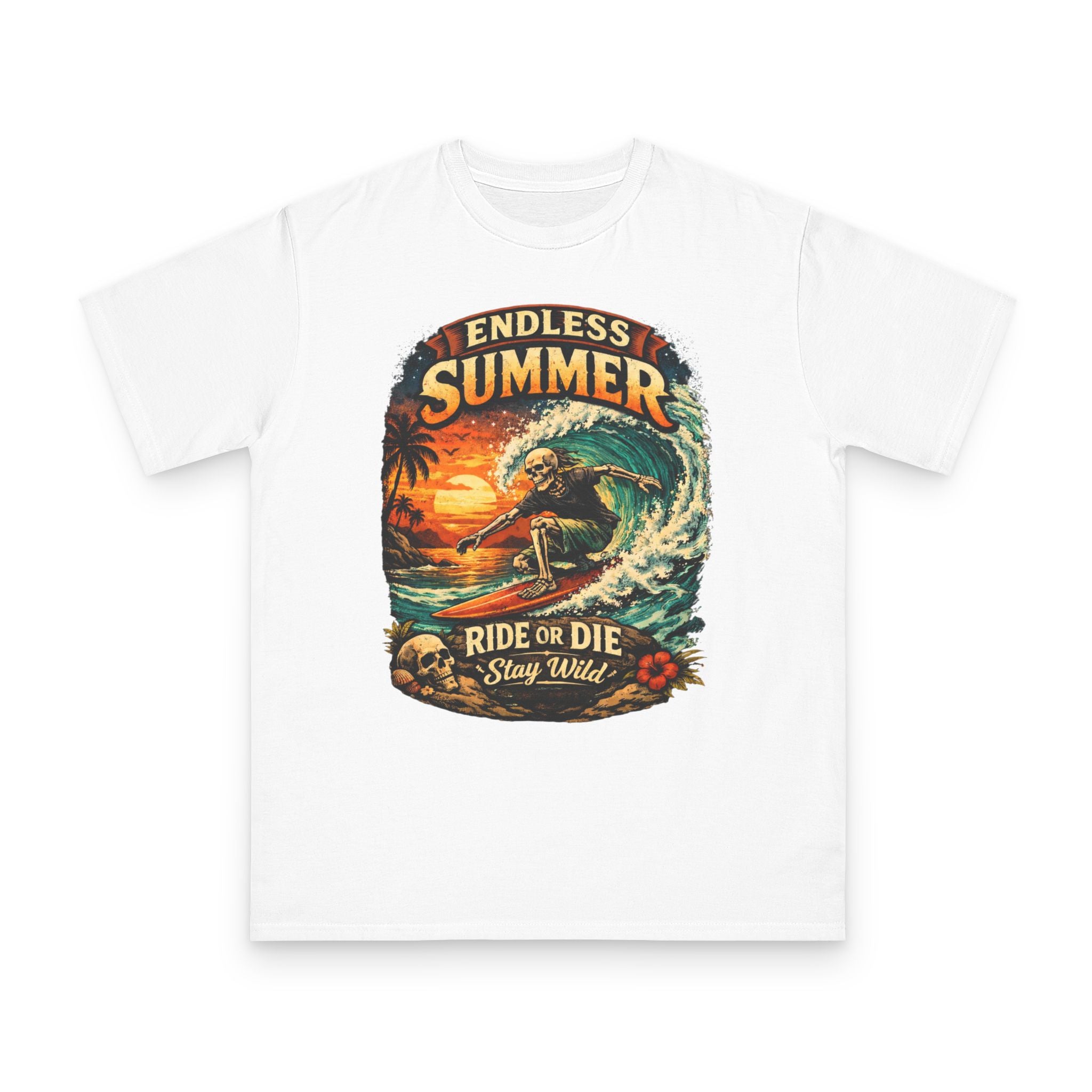 Endless Summer Surf T-Shirt — "Ride or Die Stay Wild" Retro Beach Tee