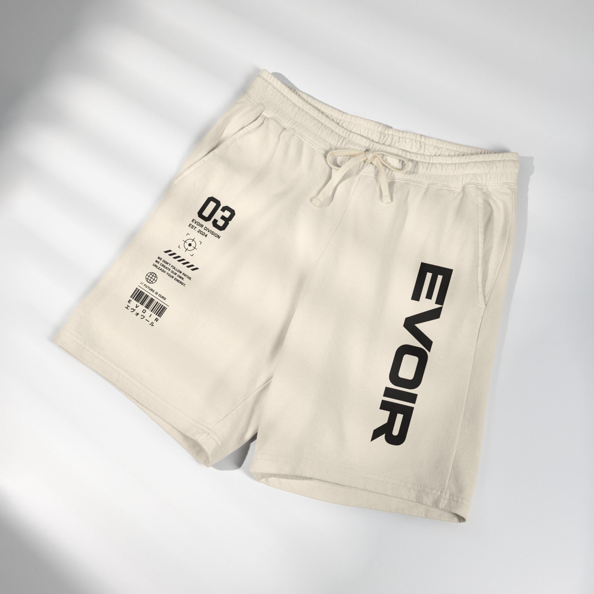 Evoir Graphic Sweat Shorts — Minimal Tech Logo Fleece Lounge Shorts